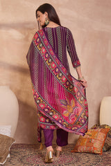Purple Viscose Ethnic Motifs Embroidered Straight Kurta Trousers With Dupatta PKSKD2790