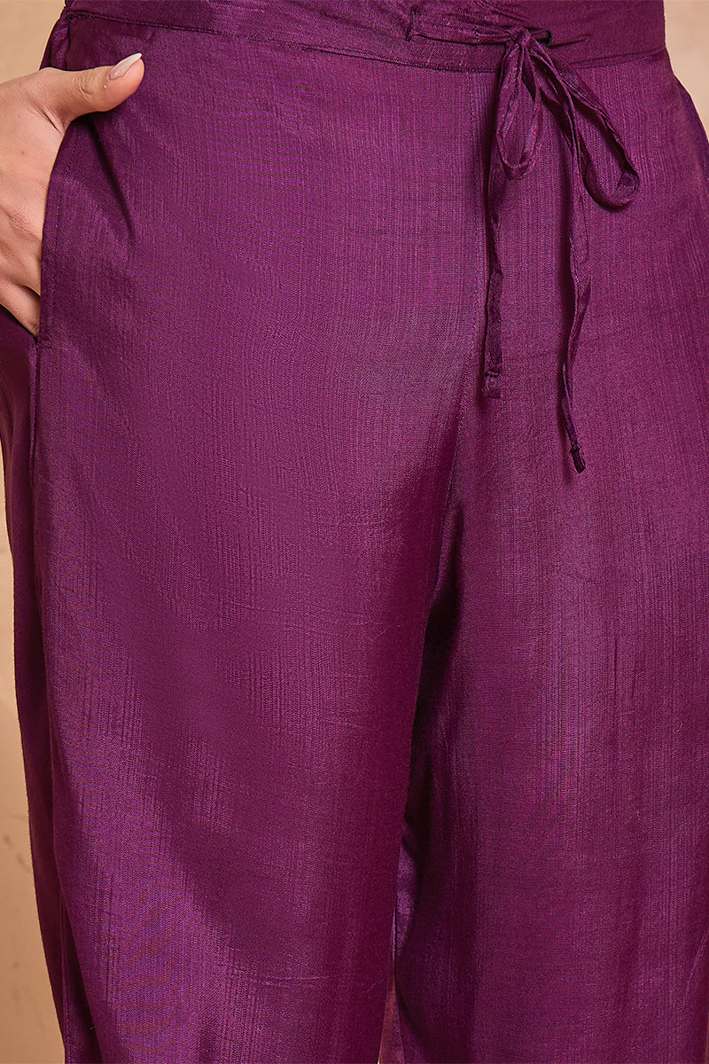 Purple Viscose Ethnic Motifs Embroidered Straight Kurta Trousers With 