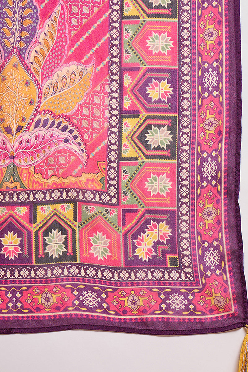 Purple Viscose Ethnic Motifs Embroidered Straight Kurta Trousers With 