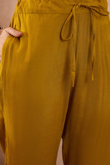 Mustard Viscose Rayon Solid Embroidered Straight Kurta Trousers With Dupatta PKSKD2795