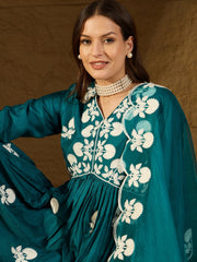 Silk Blend Kurta Set with Dupatta for Women - Teal | PKSKD2824