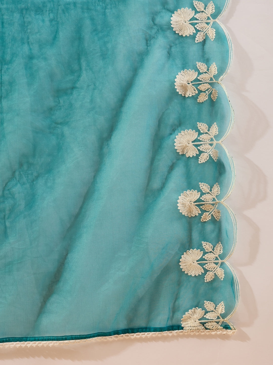 Silk Blend Kurta Set with Dupatta for Women - Teal | PKSKD2824 | DesiQlo
