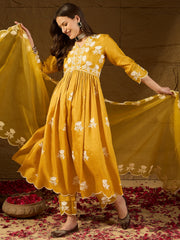 Silk Blend Kurta Set with Dupatta for Women - Yellow | PKSKD2826