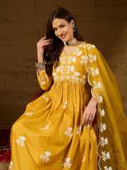 Silk Blend Kurta Set with Dupatta for Women - Yellow | PKSKD2826