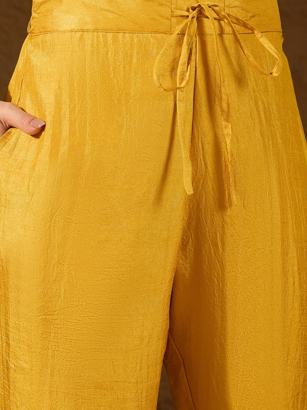 Silk Blend Kurta Set with Dupatta for Women - Yellow | PKSKD2826 | DesiQlo