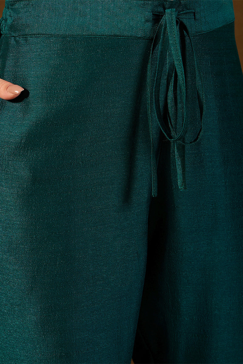 Teal Silk Blend Embroidered Straight Kurta Trouser With Dupatta HOPPKS