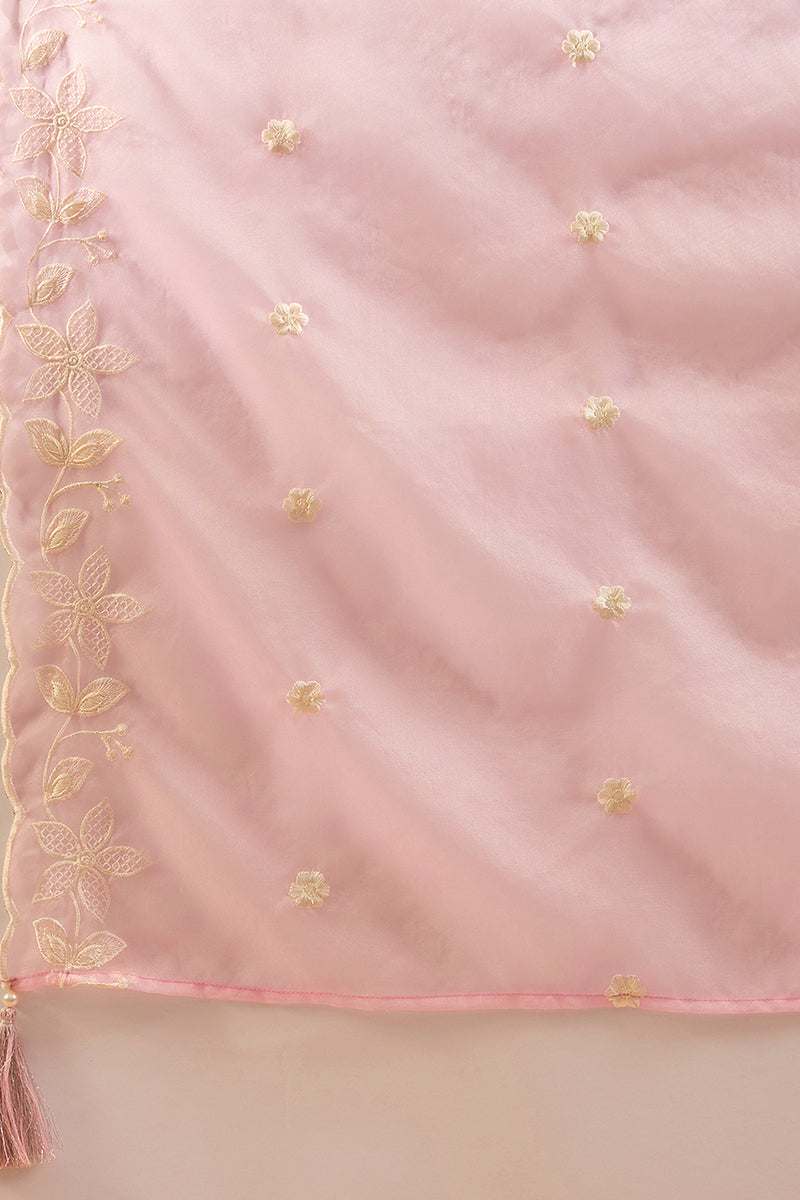 Pink  Silk Blend Solid Embroidered Straight Kurta Trouser Suit Set PKS