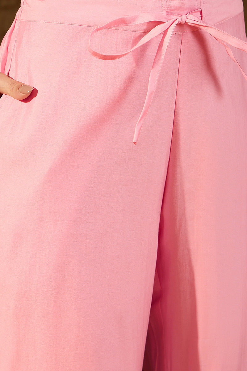 Pink  Silk Blend Solid Embroidered Straight Kurta Trouser Suit Set PKS