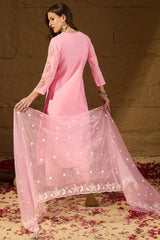 Pink  Silk Blend Solid Embroidered Straight Kurta Trouser Suit Set PKSKD2838