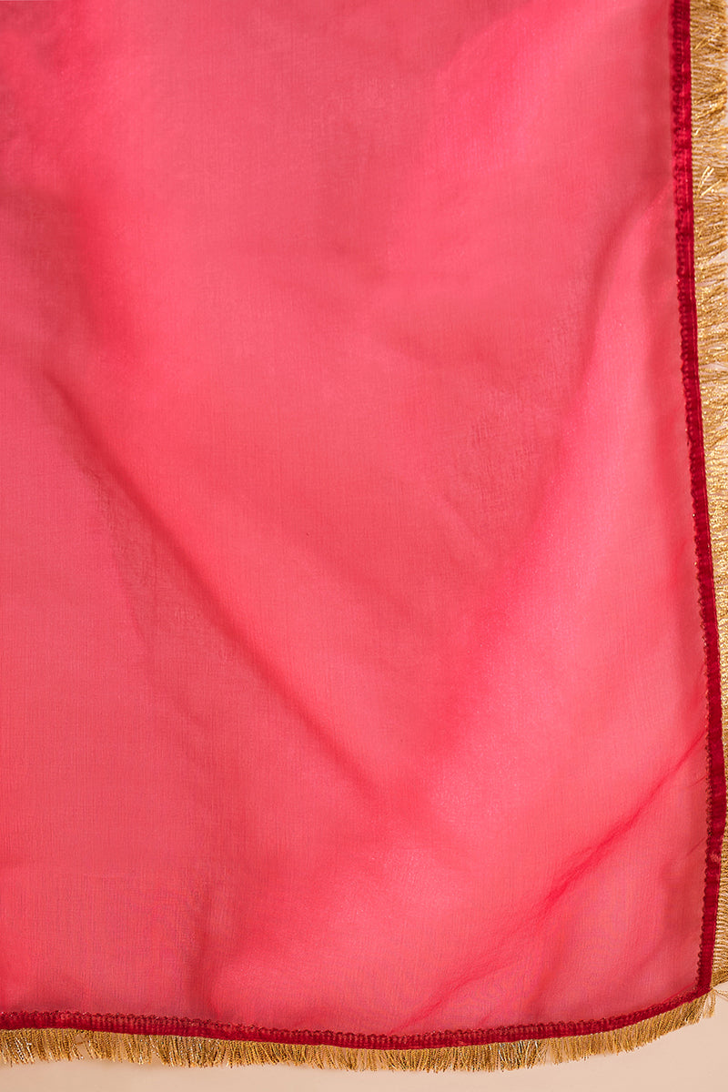 Orange Silk Blend Solid Embroidered A-Line Kurta Trouser and Dupatta H