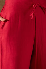 Red Silk Blend Solid Embroidered A-Line Kurta Trouser and Dupatta HOPPKSKD2842