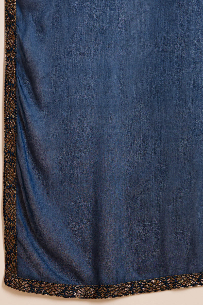 Blue Silk Floral Woven Design Straight Kurta Trousers With Dupatta HOP