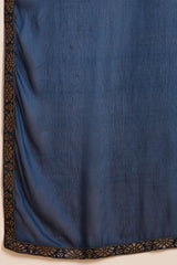 Blue Silk Floral Woven Design Straight Kurta Trousers With Dupatta HOPPKSKD2843