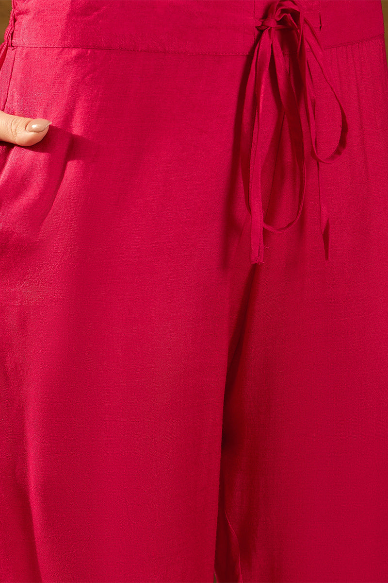 Pink Silk Floral Woven Design Straight Kurta Trousers With Dupatta HOP