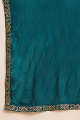 Blue Pure Silk Floral Woven Design Straight Suit Sets HOPPKSKD2845