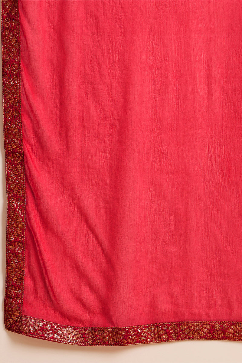 Red Pure Silk Ethnic Motifs Woven Design Straight Suit Sets HOPPKSKD28
