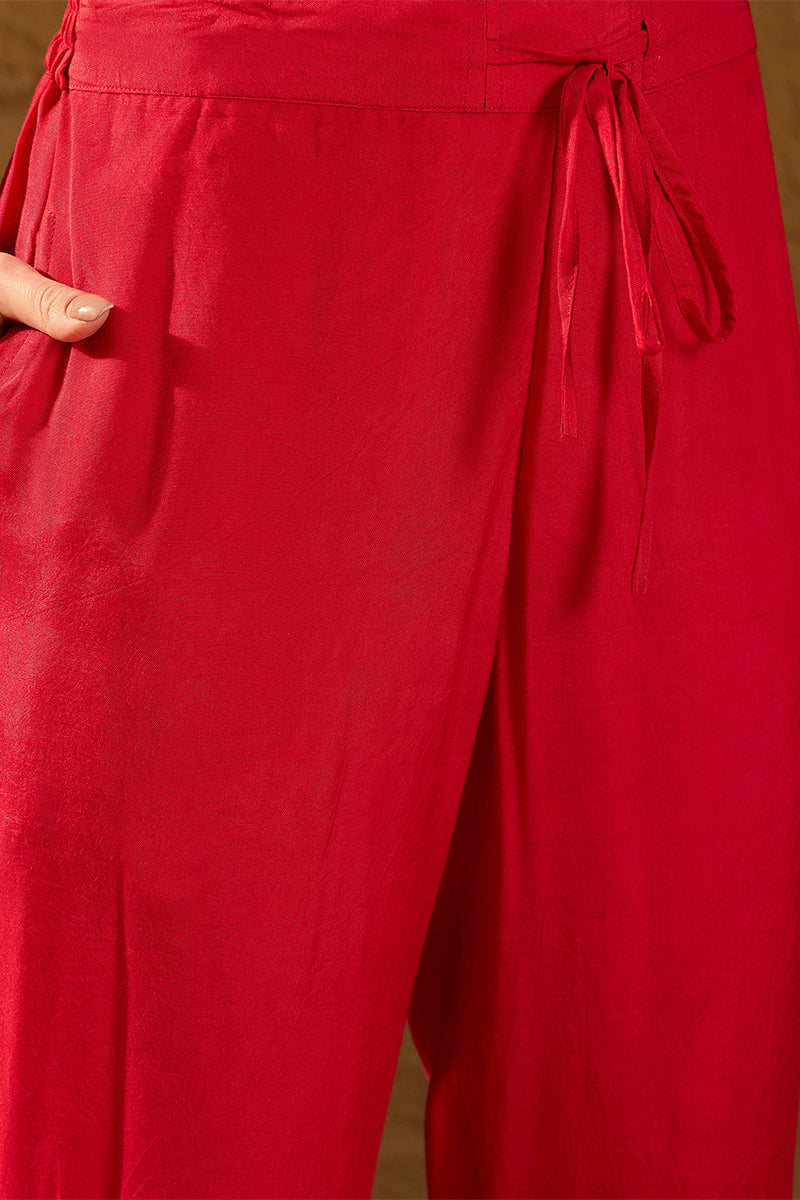Red Pure Silk Ethnic Motifs Woven Design Straight Suit Sets HOPPKSKD28