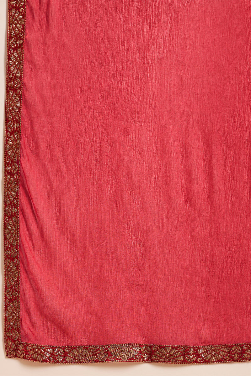 Red Silk Ethnic Motifs Woven Design Straight Kurta Trousers With Dupat