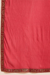Red Silk Ethnic Motifs Woven Design Straight Kurta Trousers With Dupatta HOPPKSKD2847