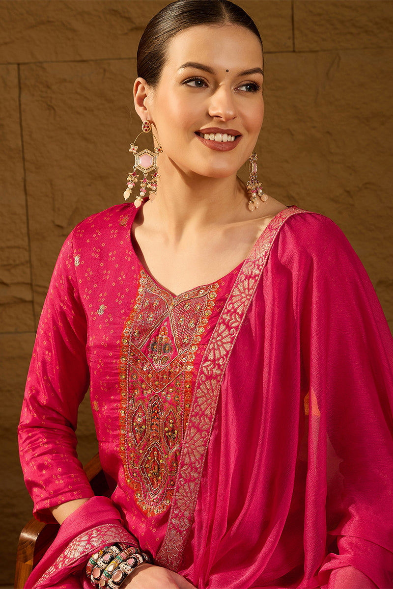 Pink Pure Silk Ethnic Motifs Woven Design Straight Suit Sets HOPPKSKD2