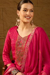 Pink Pure Silk Ethnic Motifs Woven Design Straight Suit Sets HOPPKSKD2850