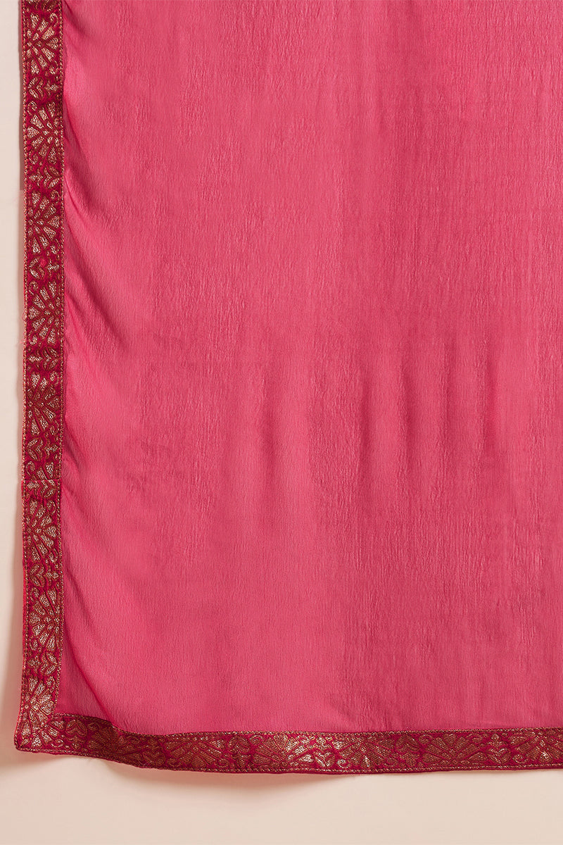 Pink Pure Silk Ethnic Motifs Woven Design Straight Suit Sets HOPPKSKD2
