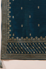 Teal Silk Blend Embroidered Straight Kurta Trouser With Dupatta HOPPKSKD2851