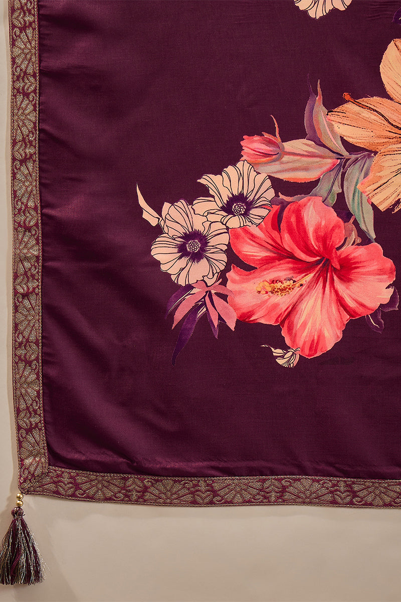 Purple Pure Silk Bandhani Embroidered Anarkali Suit Sets HOPPKSKD2853 