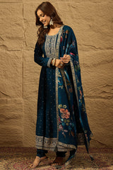 Blue Pure Silk Bandhani Embroidered Anarkali Suit Sets HOPPKSKD2854