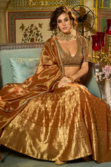 Orange Silk Blend Embroidered Flared Lehenga Choli With Dupatta PKSKD2865