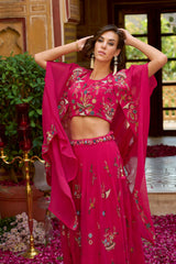 Pink Silk Blend Embroidered Straighit Top Skirt With Shrug PKSKD2867