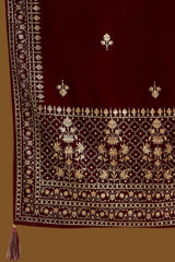 Maroon Velvet Ethnic Motifs Printed Straight Trousers Suit Set PKSKD2881