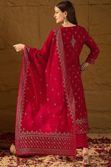 Red Velvet Ethnic Motifs Printed Straight Trousers Suit Set PKSKD2882