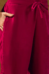 Pink Velvet Ethnic Motifs Printed Straight Trousers Suit Set PKSKD2884