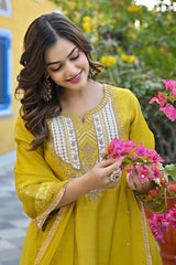 Yellow Silk Blend Solid Embroidered Anarkali Kurta Salwar With Dupatta PKSKD2887