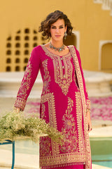 Pink Chinon Chiffon Embroidered Straight Kurta Sharara with Dupatta PKSKD2888