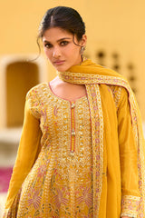 Yellow Chinon Chiffon Embroidered Anarkali Kurta Sharara with Dupatta PKSKD2891
