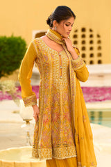 Yellow Chinon Chiffon Embroidered Anarkali Kurta Sharara with Dupatta PKSKD2891