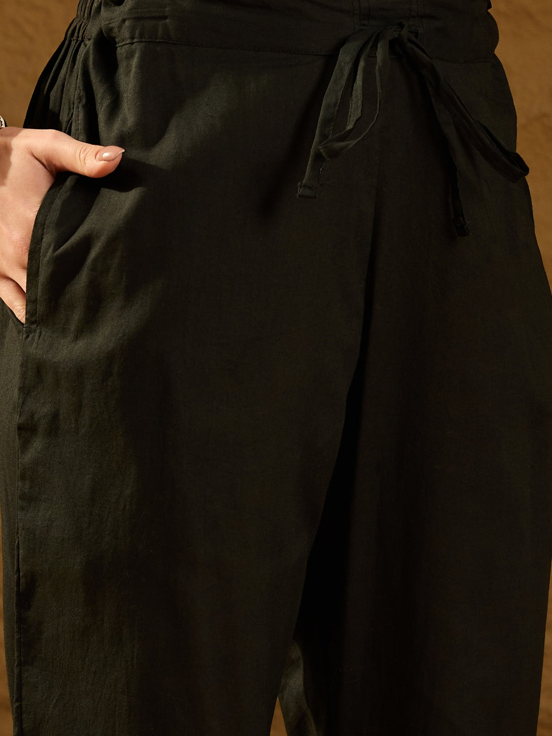 Women Black Chanderi Woven Design Straight Kurta Trouser With Dupatta