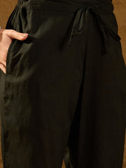 Women Black Chanderi Woven Design Straight Kurta Trouser With Dupatta-PKSKD2901