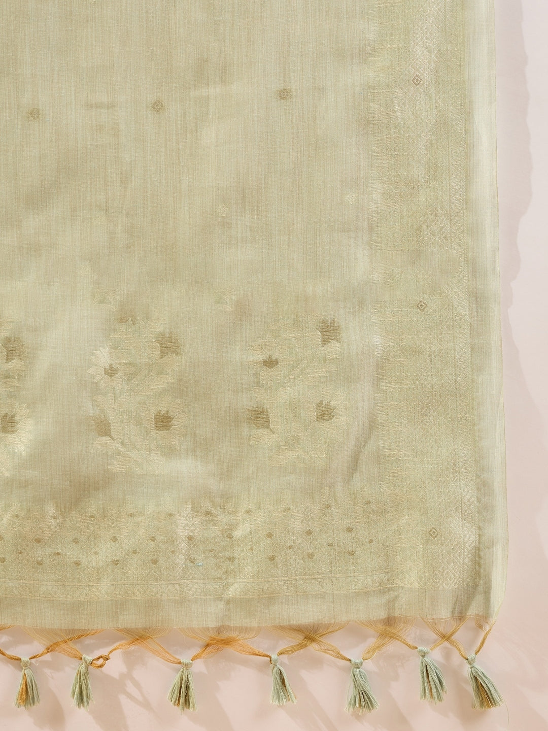 Women Green Chanderi Woven Design Straight Kurta Trouser with Dupatta