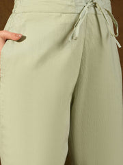 Women Green Chanderi Woven Design Straight Kurta Trouser with Dupatta-PKSKD2902