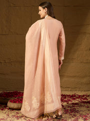 Women Nude Chanderi Self Design Straight Kurta Trouser With Dupatta-PKSKD2903