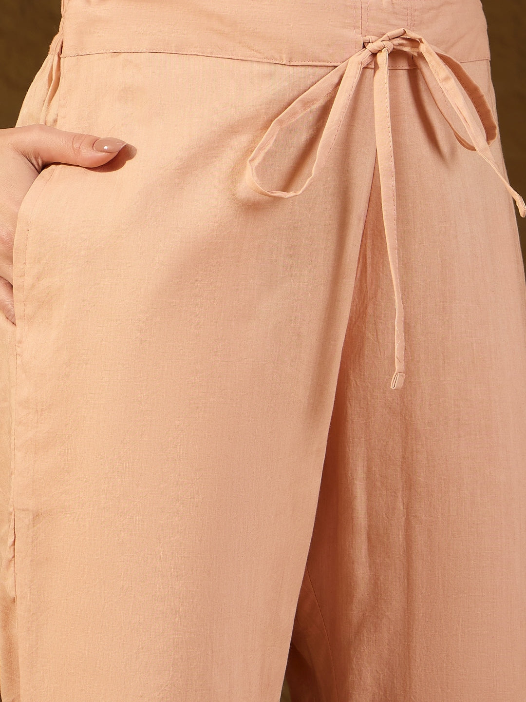 Women Nude Chanderi Self Design Straight Kurta Trouser With Dupatta