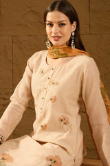 Off White Chanderi Solid Woven Design Straight Kurta Trouser With Dupatta PKSKD2906