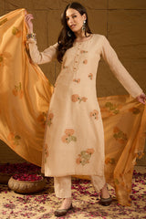 Off White Chanderi Solid Woven Design Straight Kurta Trouser With Dupatta PKSKD2906