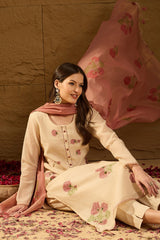Off White Chanderi Solid Woven Design Straight Kurta Trouser With Dupatta PKSKD2907