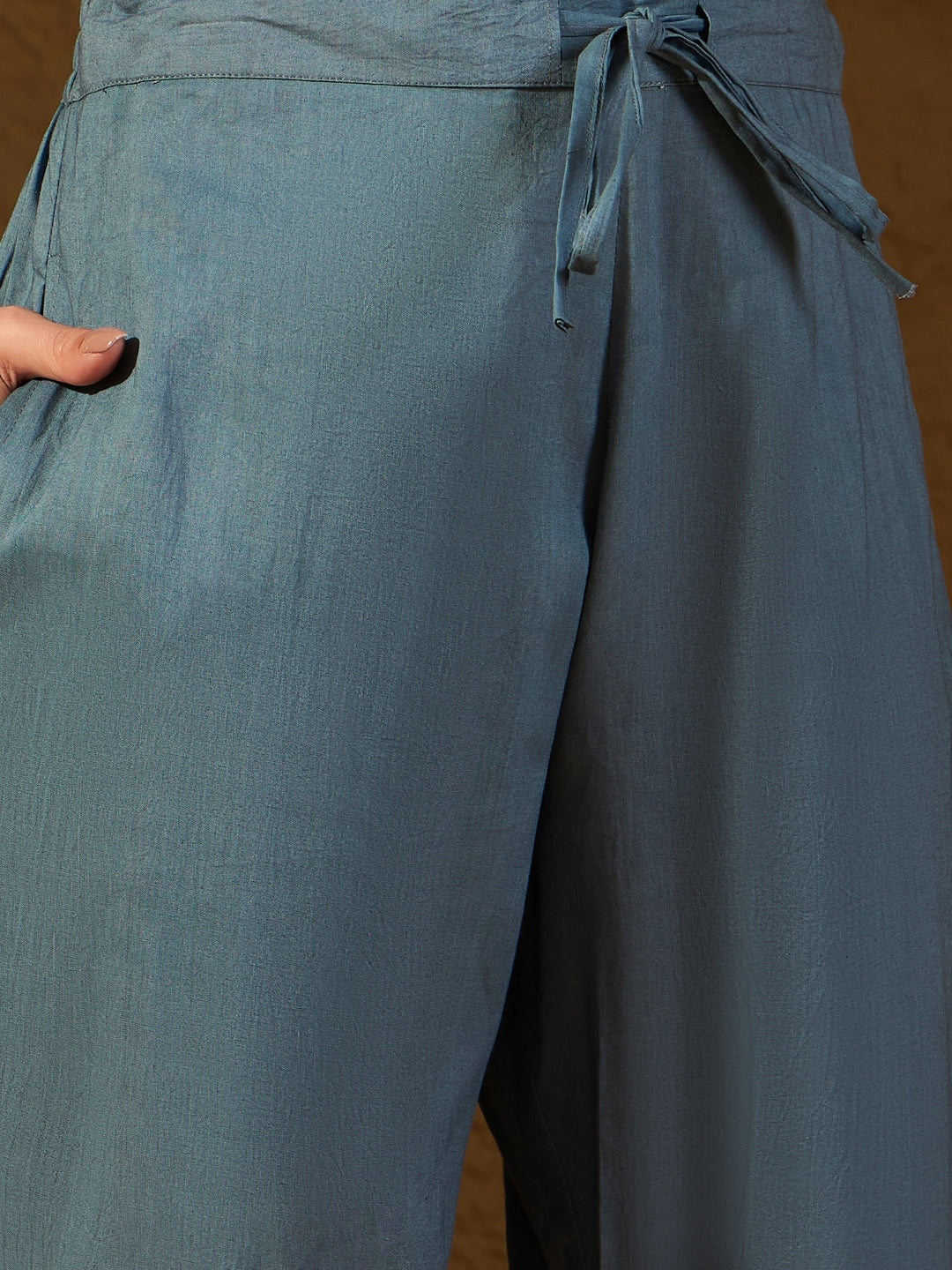 Women Blue Chanderi Woven Design Straight Kurta Trouser With Dupatta