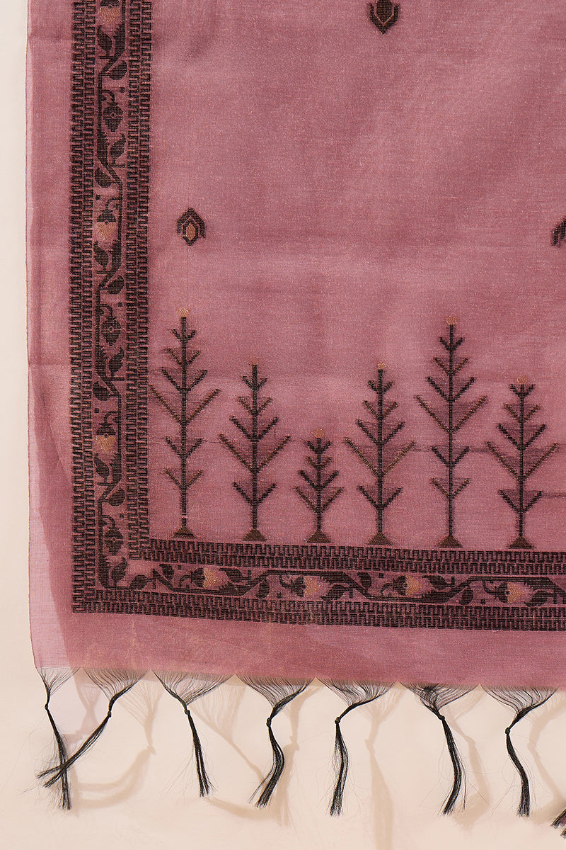 Mauve Chanderi Woven Design Straight Kurta Trouser with Dupatta PKSKD2