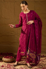 Purple Chanderi Solid Woven Design Straight Kurta Trouser With Dupatta PKSKD2910